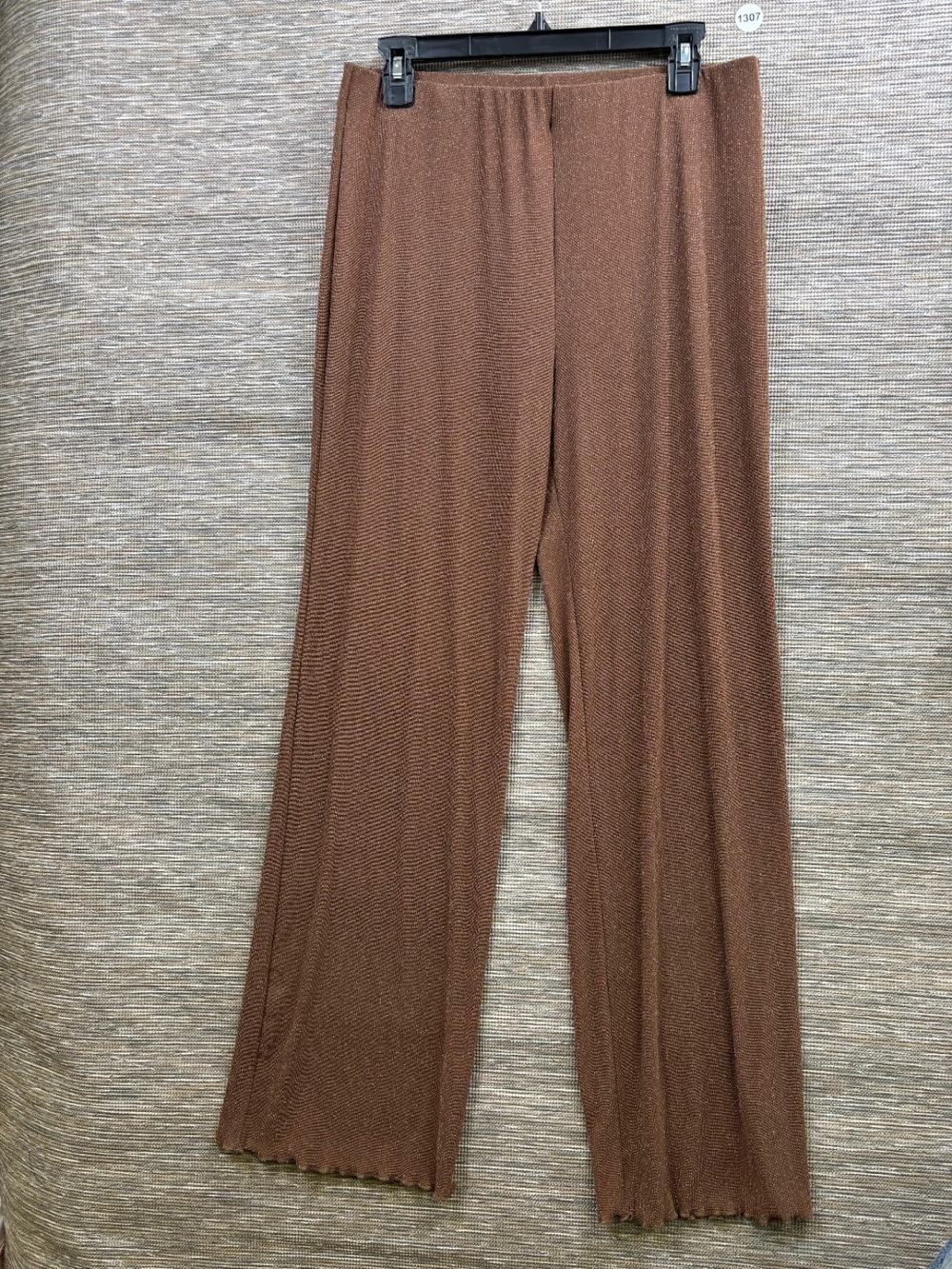 REFORMATION Flare Pants Womens Sz L Brown Gold Sparkle Metallic Shimmer Relaxed